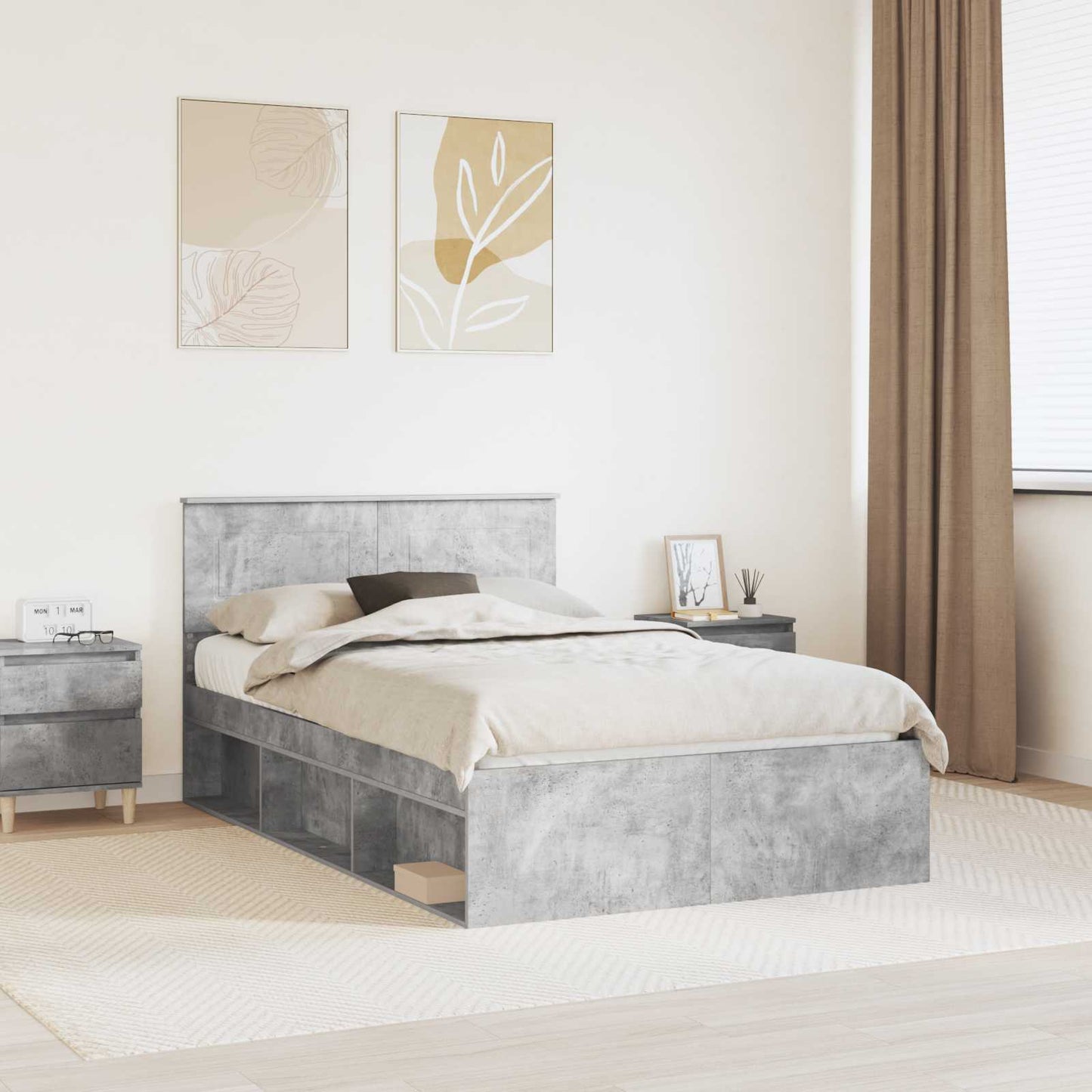 vidaXL Bettrahmen mit Kopfteil Beton Grau 135 x 190 cm Holzwerkstoff