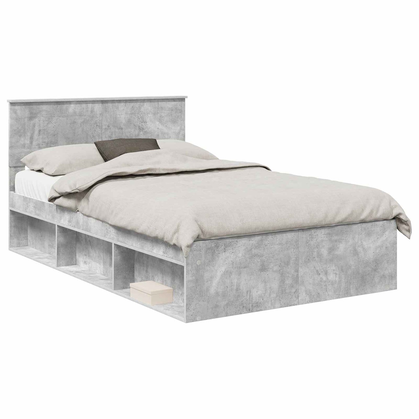 vidaXL Bettrahmen mit Kopfteil Beton Grau 135 x 190 cm Holzwerkstoff