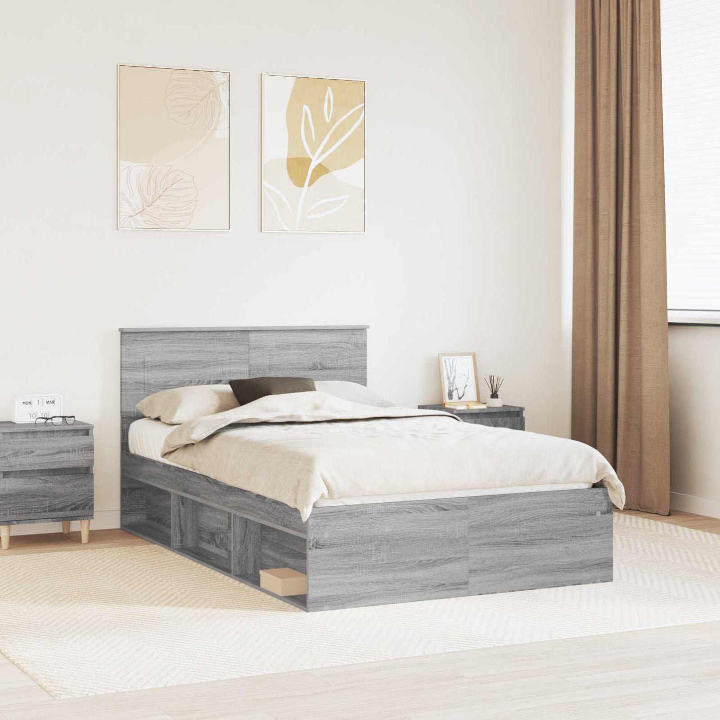vidaXL Bettrahmen Graues Sonoma 135 x 190 cm Holzwerkstoff