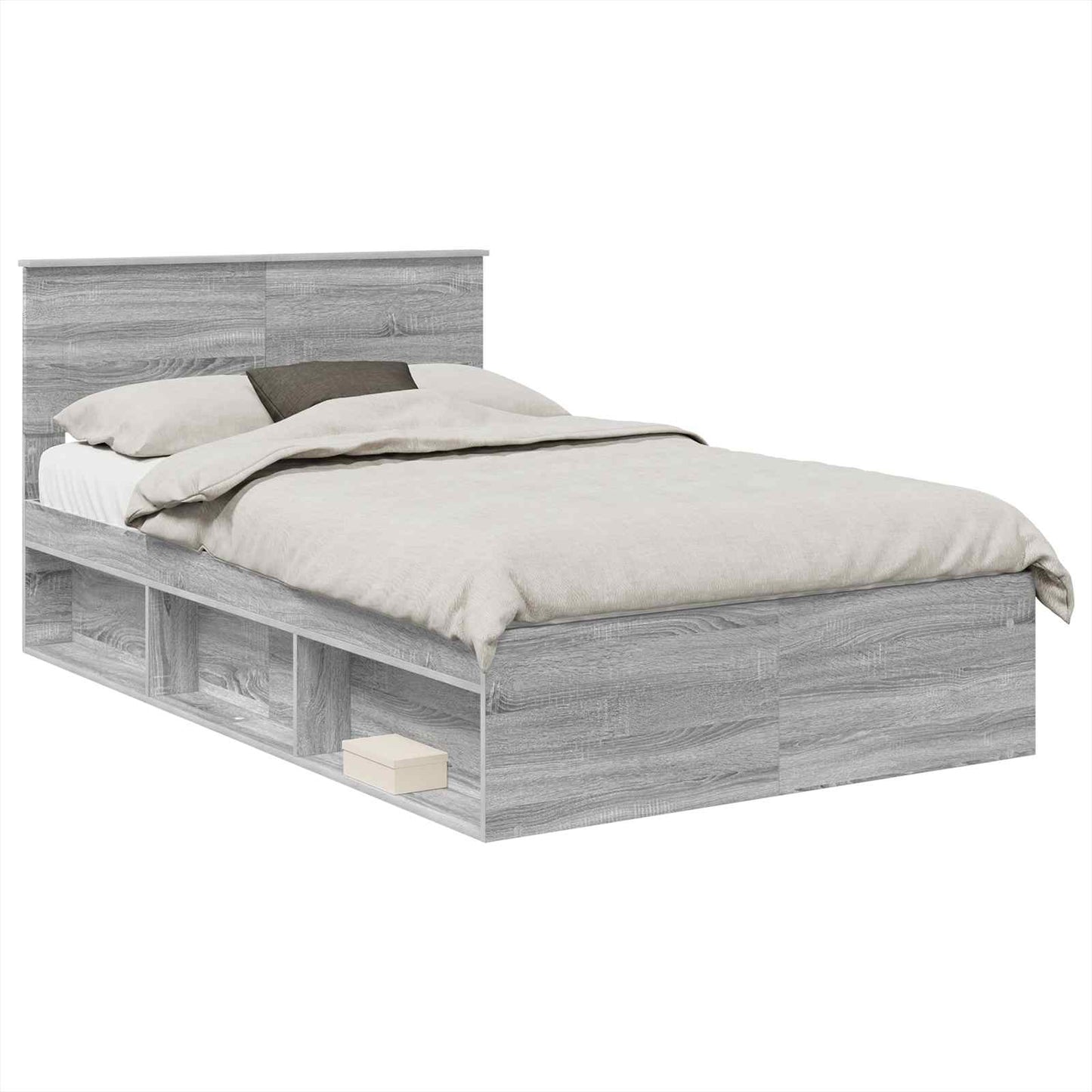 vidaXL Bettrahmen Graues Sonoma 135 x 190 cm Holzwerkstoff