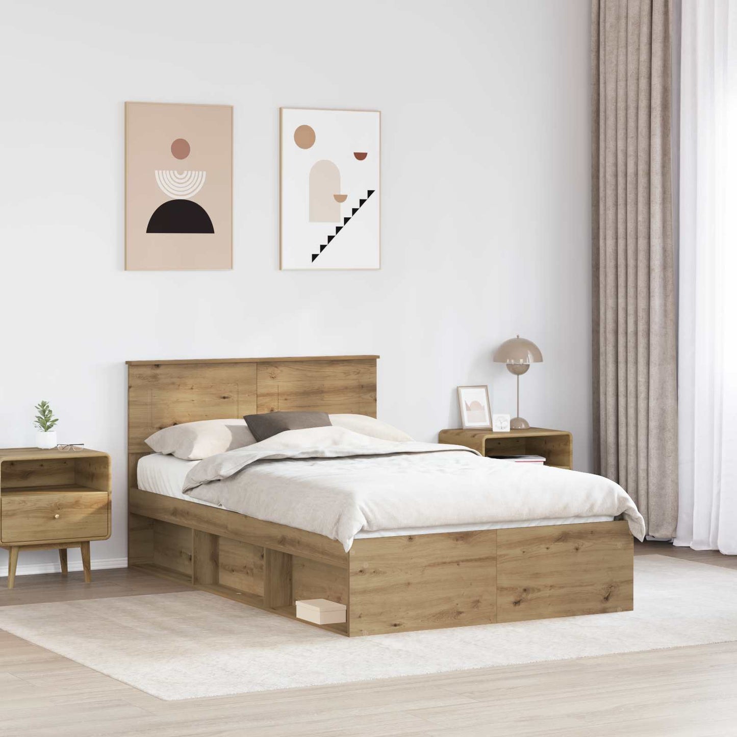 vidaXL Bettrahmen Kunsthandwerk Eiche 135 x 190 cm Holzwerkstoff