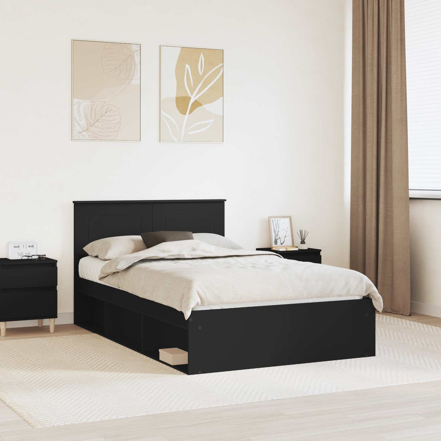 vidaXL Bettrahmen mit Kopfteil Schwarz 120 x 190 cm Holzwerkstoff