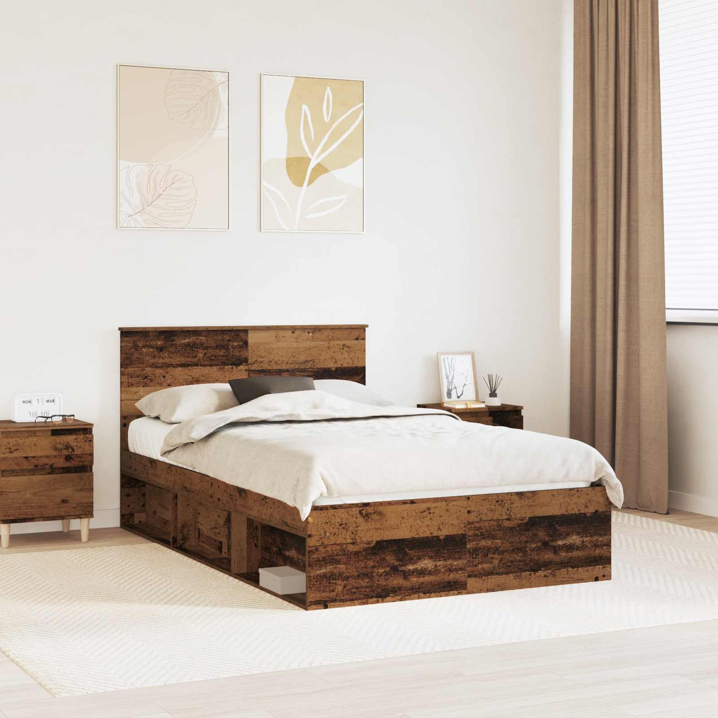 vidaXL Bettrahmen mit Kopfteil Altholz 120 x 190 cm Holzwerkstoff