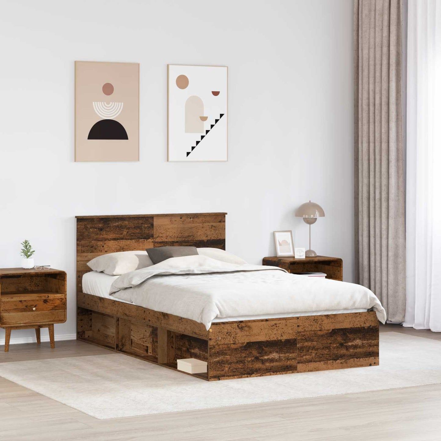 vidaXL Bettrahmen mit Kopfteil Altholz 120 x 190 cm Holzwerkstoff
