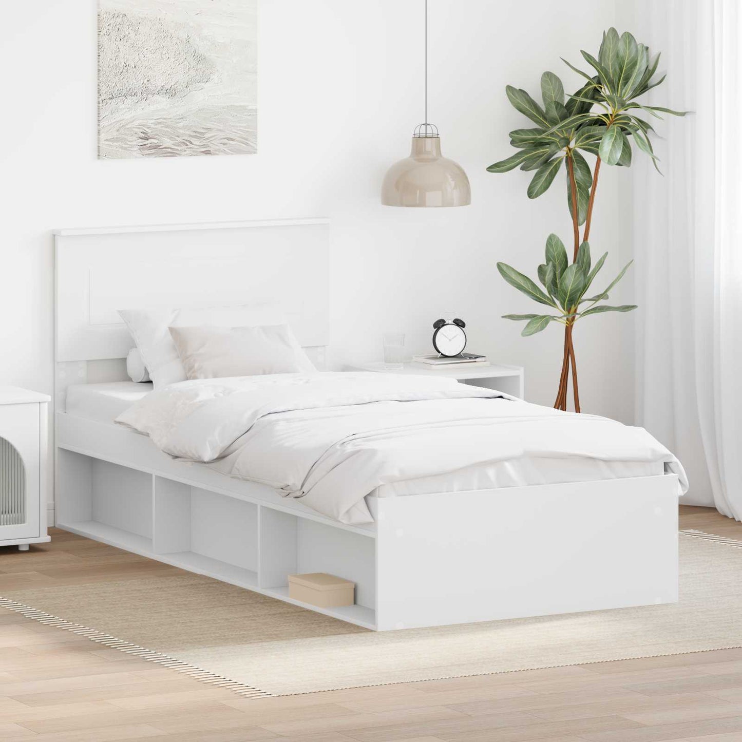 vidaXL Bettrahmen mit Kopfteil Weiß 100 x 200 cm Holzwerkstoff