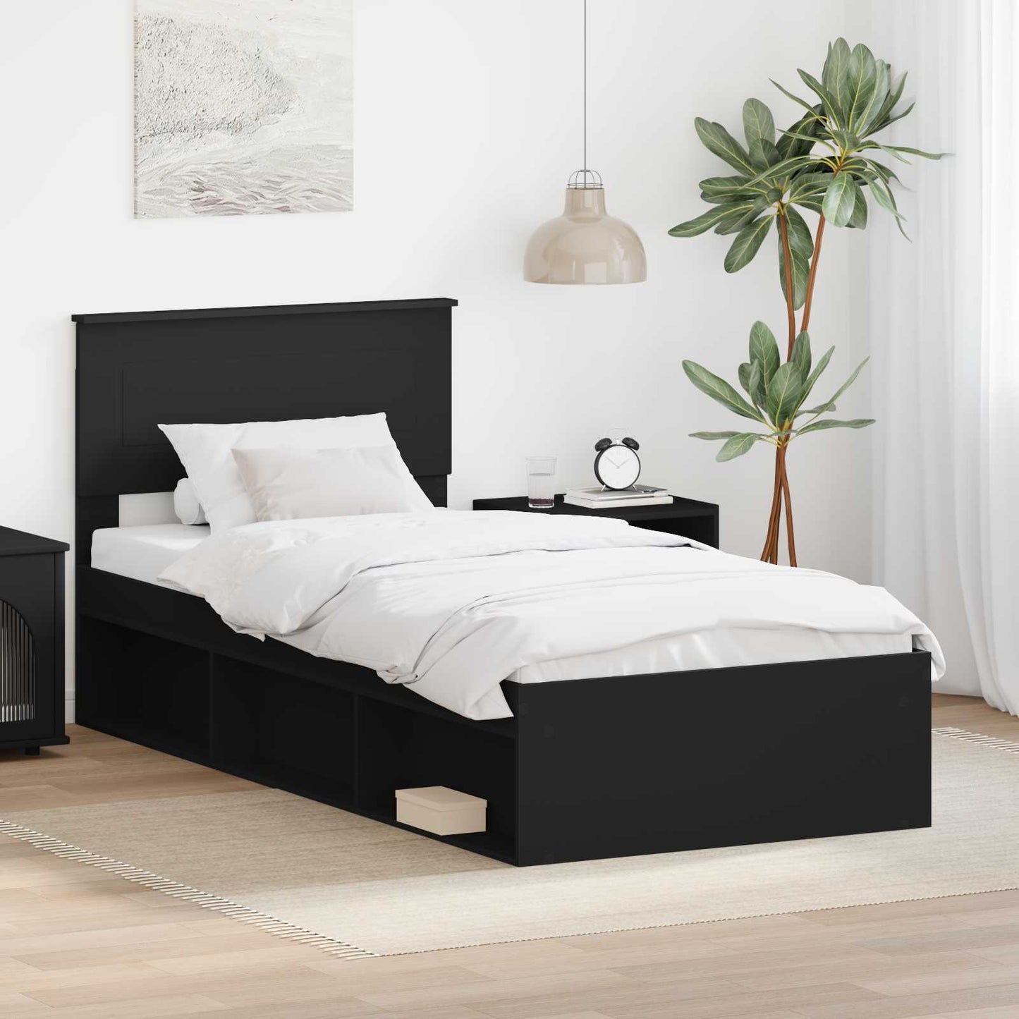 vidaXL Bettrahmen mit Kopfteil Schwarz 90 x 190 cm Holzwerkstoff