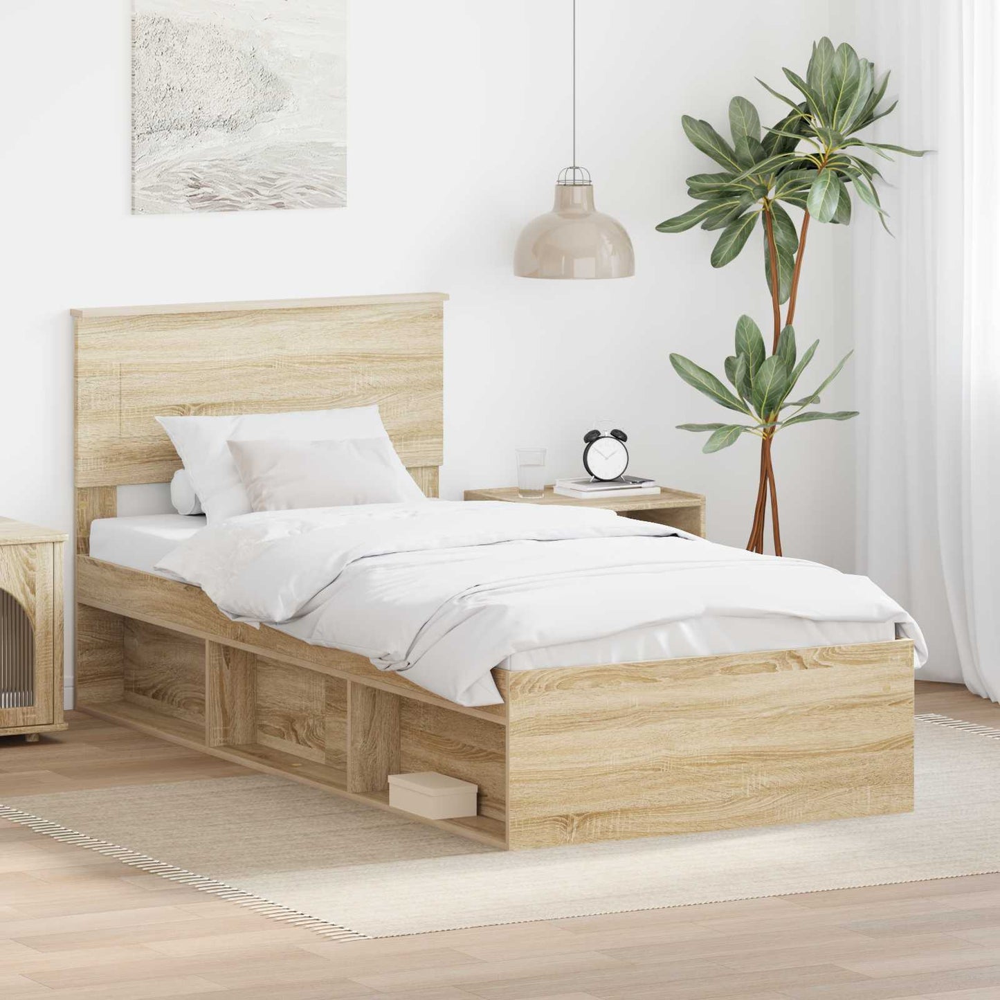 vidaXL Bettrahmen mit Kopfteil Sonoma 90 x 190 cm Holzwerkstoff
