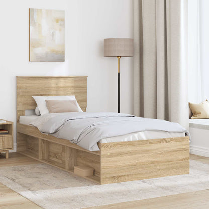vidaXL Bettrahmen mit Kopfteil Sonoma 90 x 190 cm Holzwerkstoff