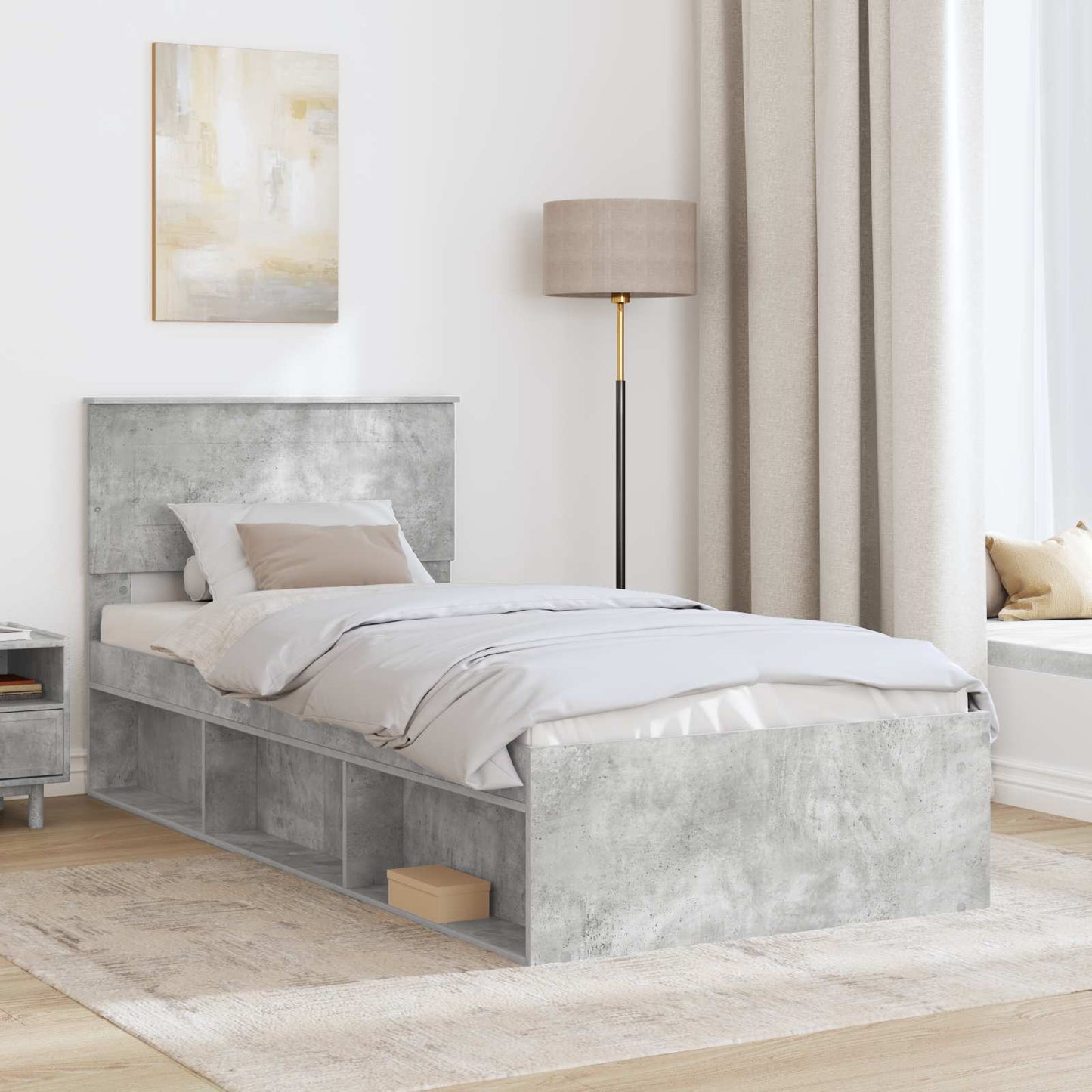 vidaXL Bettrahmen mit Kopfteil Beton Grau 90 x 190 cm Holzwerkstoff