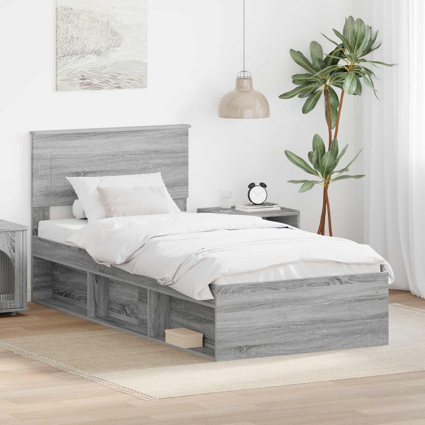 vidaXL Bettrahmen mit Kopfteil Graues Sonoma 90 x 190 cm Holzwerkstoff