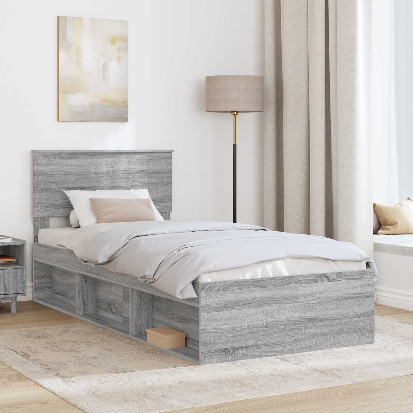 vidaXL Bettrahmen mit Kopfteil Graues Sonoma 75 x 190 cm Holzwerkstoff