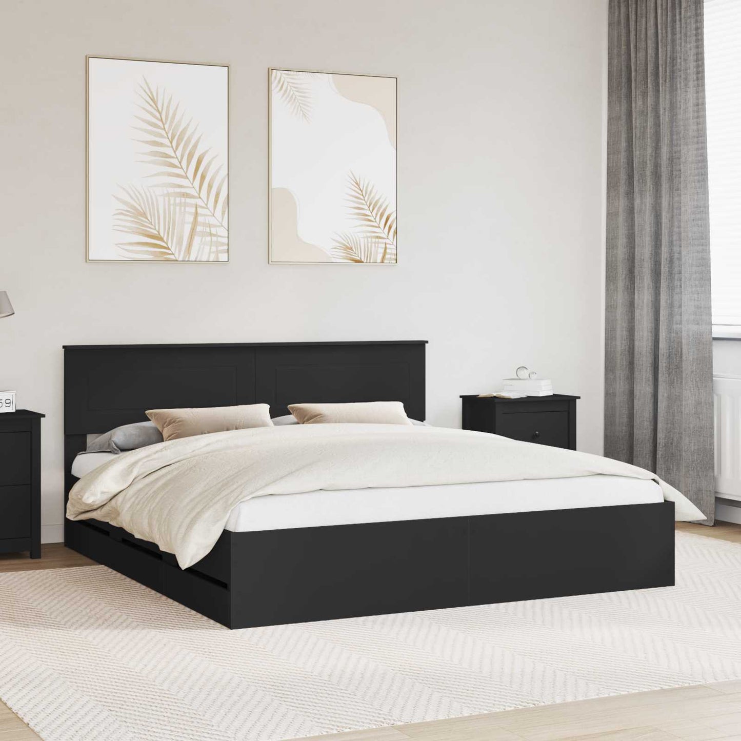 vidaXL Bettrahmen mit Schubladen Schwarz 200 x 200 cm Ingenieurs Holz