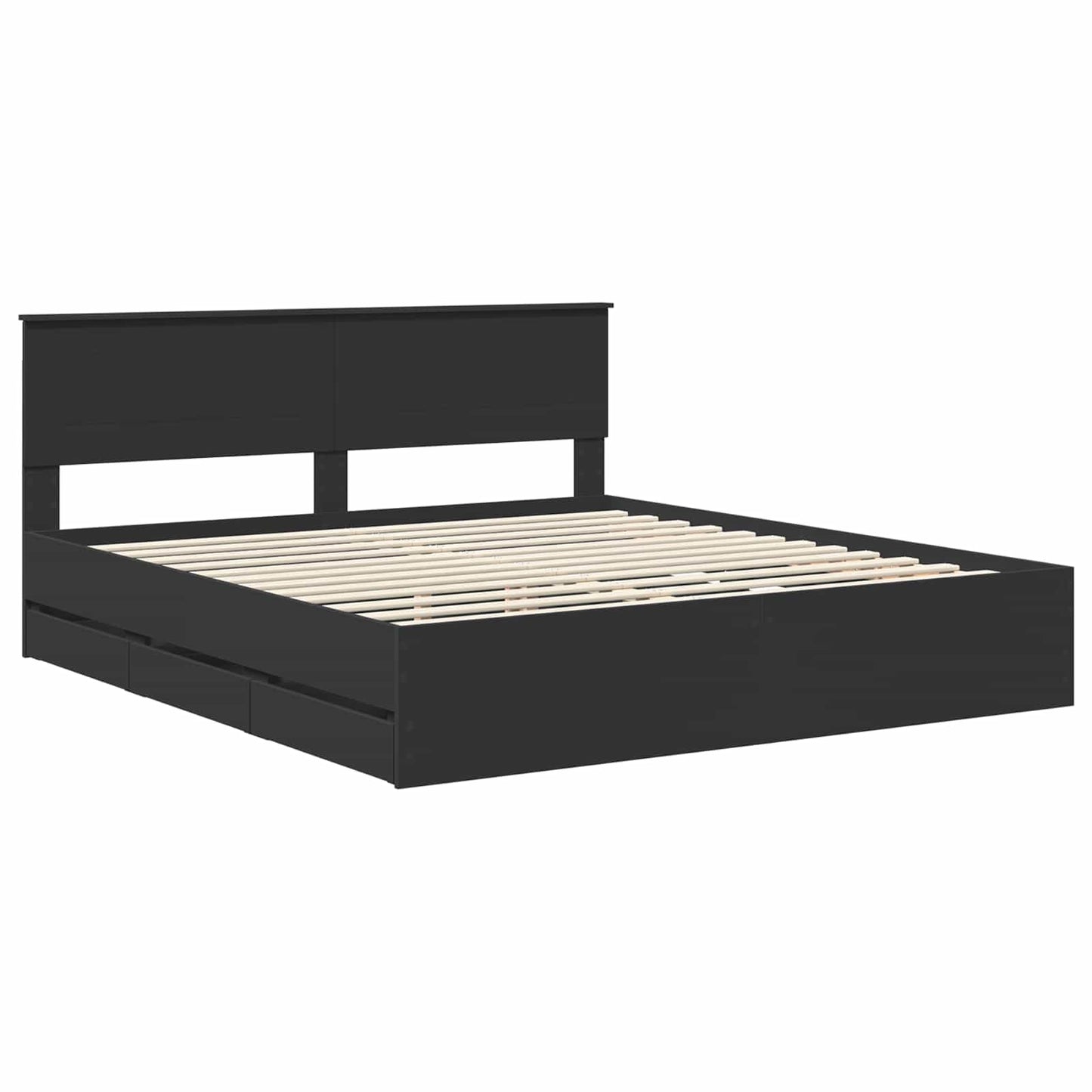 vidaXL Bettrahmen mit Schubladen Schwarz 200 x 200 cm Ingenieurs Holz