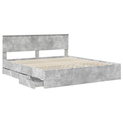 vidaXL Bettrahmen mit Kopfteil Beton Grau 200 x 200 cm Ingenieurs Holz