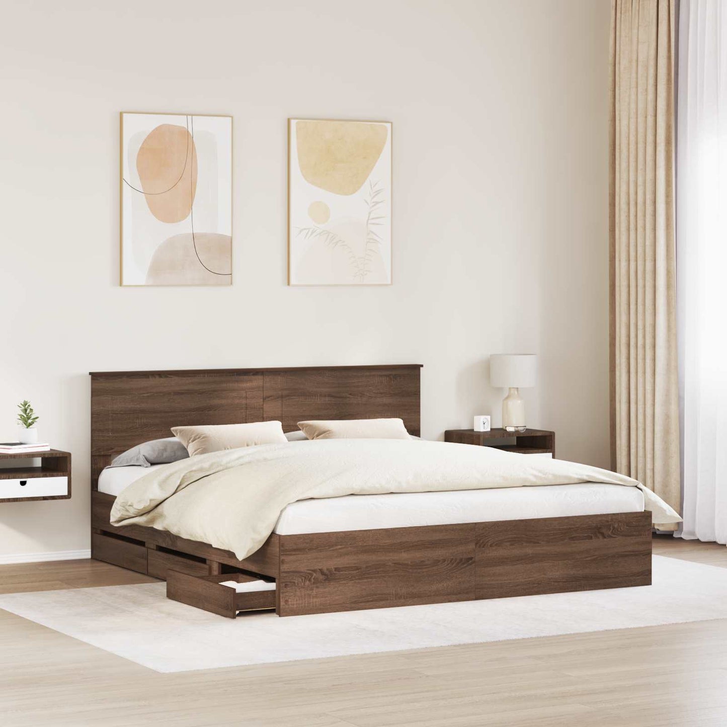 vidaXL Bettrahmen Braun Eichen-Optik 200 x 200 cm Ingenieurs Holz