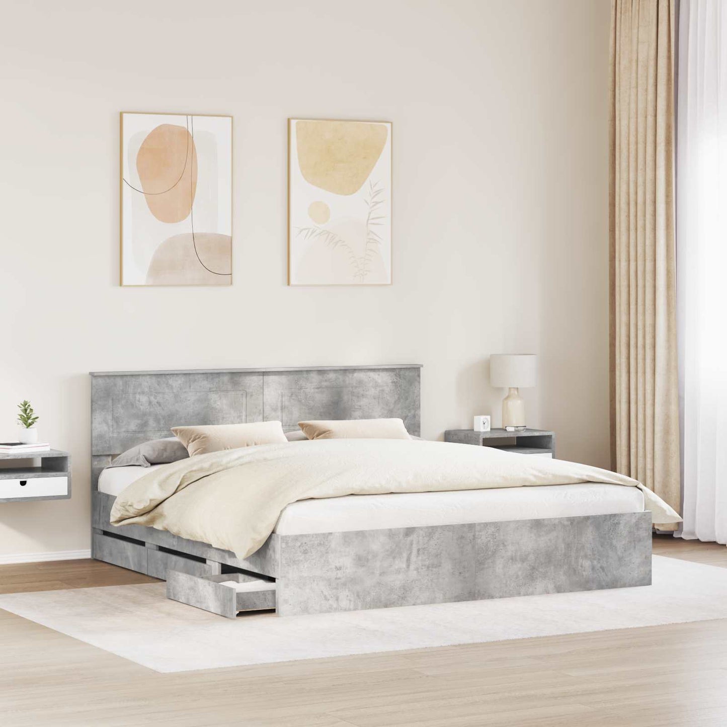 vidaXL Cadre de lit avec tête de lit Gris Ciment 180 x 200 cm Bois d'ingénierie