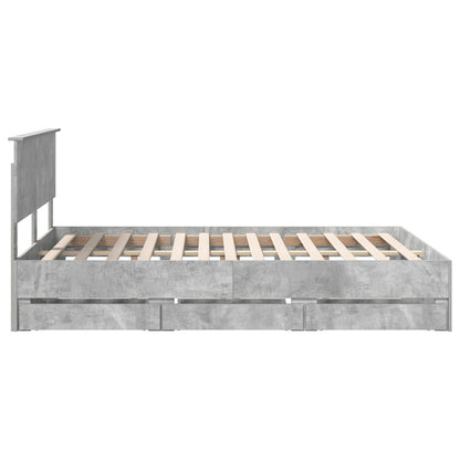 vidaXL Bettrahmen mit Kopfteil Beton Grau 160 x 200 cm Ingenieurs Holz