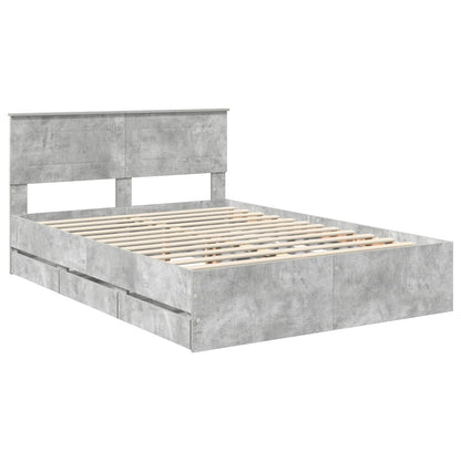 vidaXL Bettrahmen mit Kopfteil Beton Grau 150 x 200 cm Ingenieurs Holz