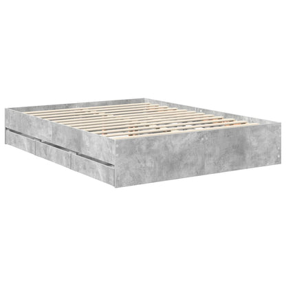vidaXL Bettrahmen mit Kopfteil Beton Grau 150 x 200 cm Ingenieurs Holz