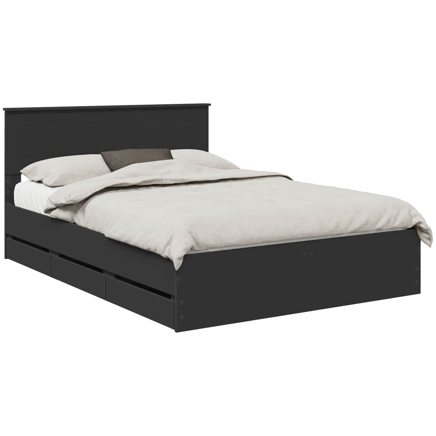vidaXL Cadre de lit avec tiroirs Noir 140 x 190 cm Bois d'ingénierie