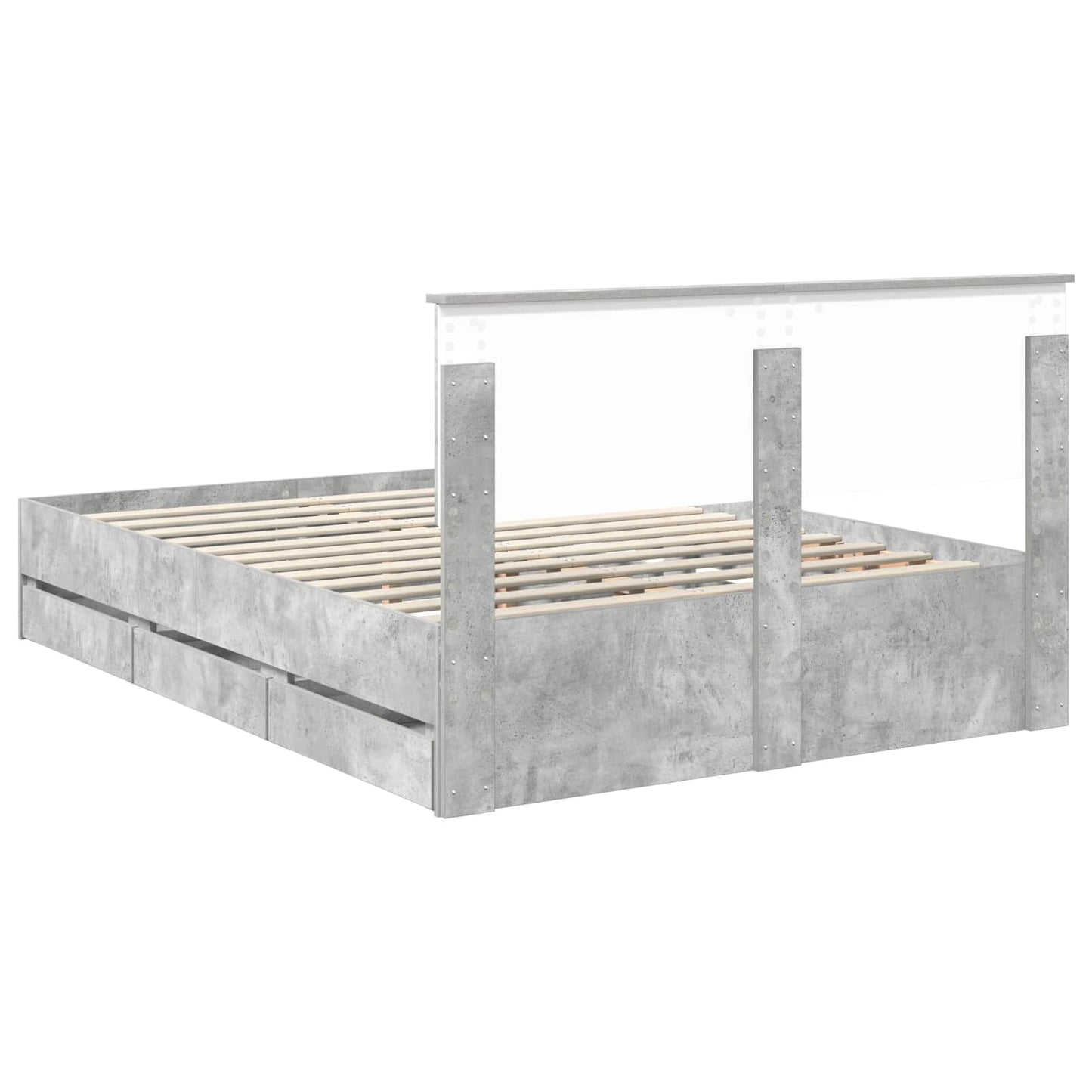 vidaXL Bettrahmen mit Kopfteil Beton Grau 140 x 190 cm Ingenieurs Holz