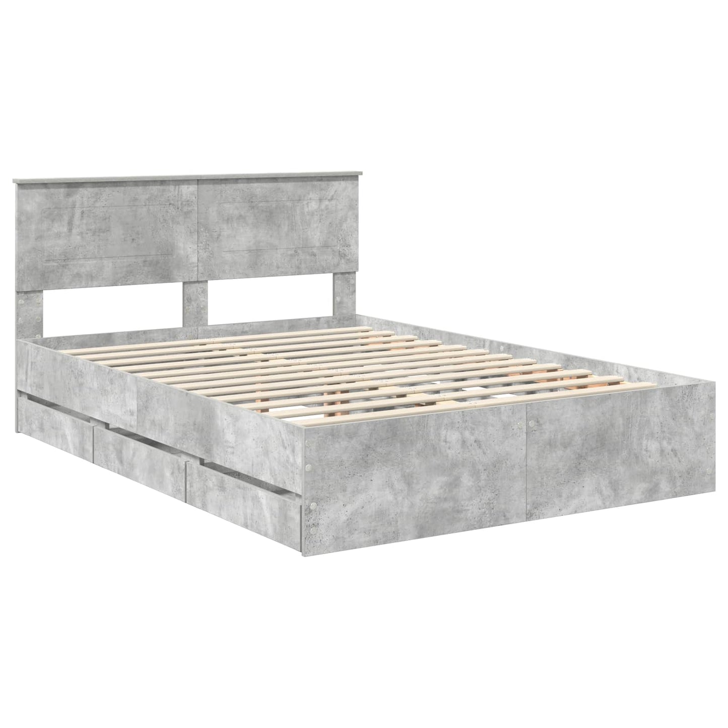 vidaXL Bettrahmen mit Kopfteil Beton Grau 140 x 200 cm Ingenieurs Holz