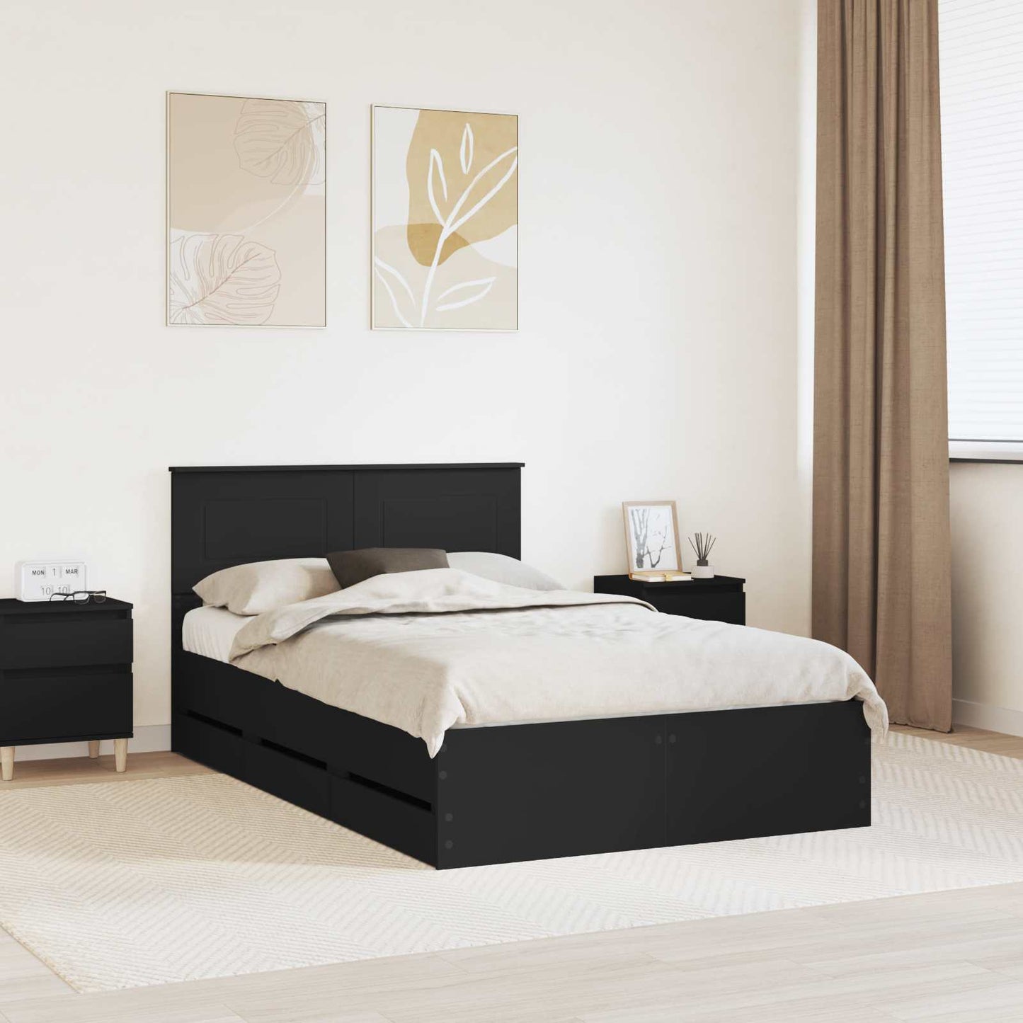 vidaXL Bettrahmen mit Schubladen Schwarz 135 x 190 cm Ingenieurs Holz