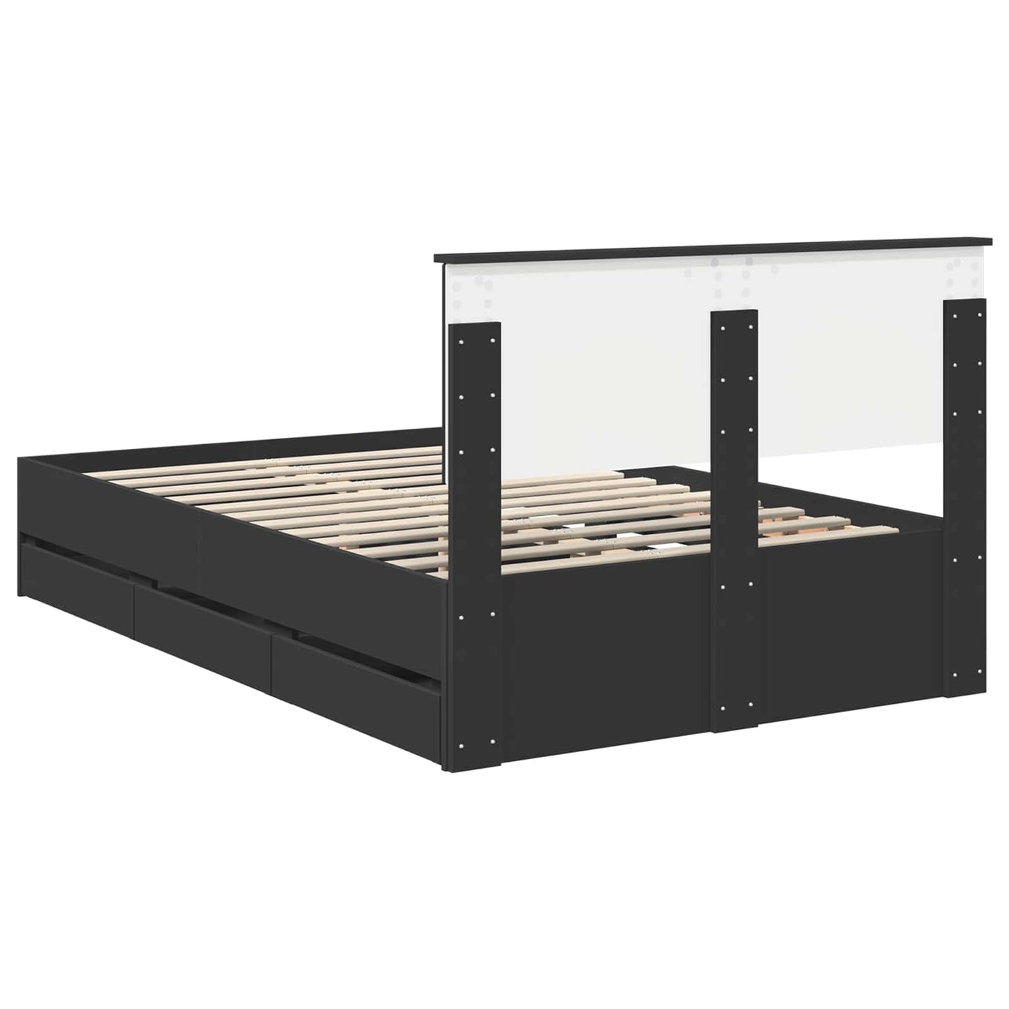 vidaXL Bettrahmen mit Schubladen Schwarz 135 x 190 cm Ingenieurs Holz