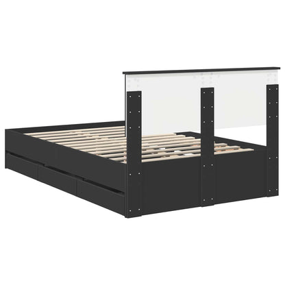 vidaXL Bettrahmen mit Schubladen Schwarz 135 x 190 cm Ingenieurs Holz