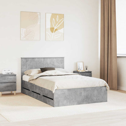 vidaXL Bettrahmen mit Kopfteil Beton Grau 135 x 190 cm Ingenieurs Holz
