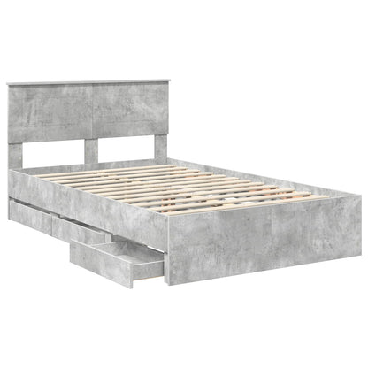 vidaXL Bettrahmen mit Kopfteil Beton Grau 135 x 190 cm Ingenieurs Holz