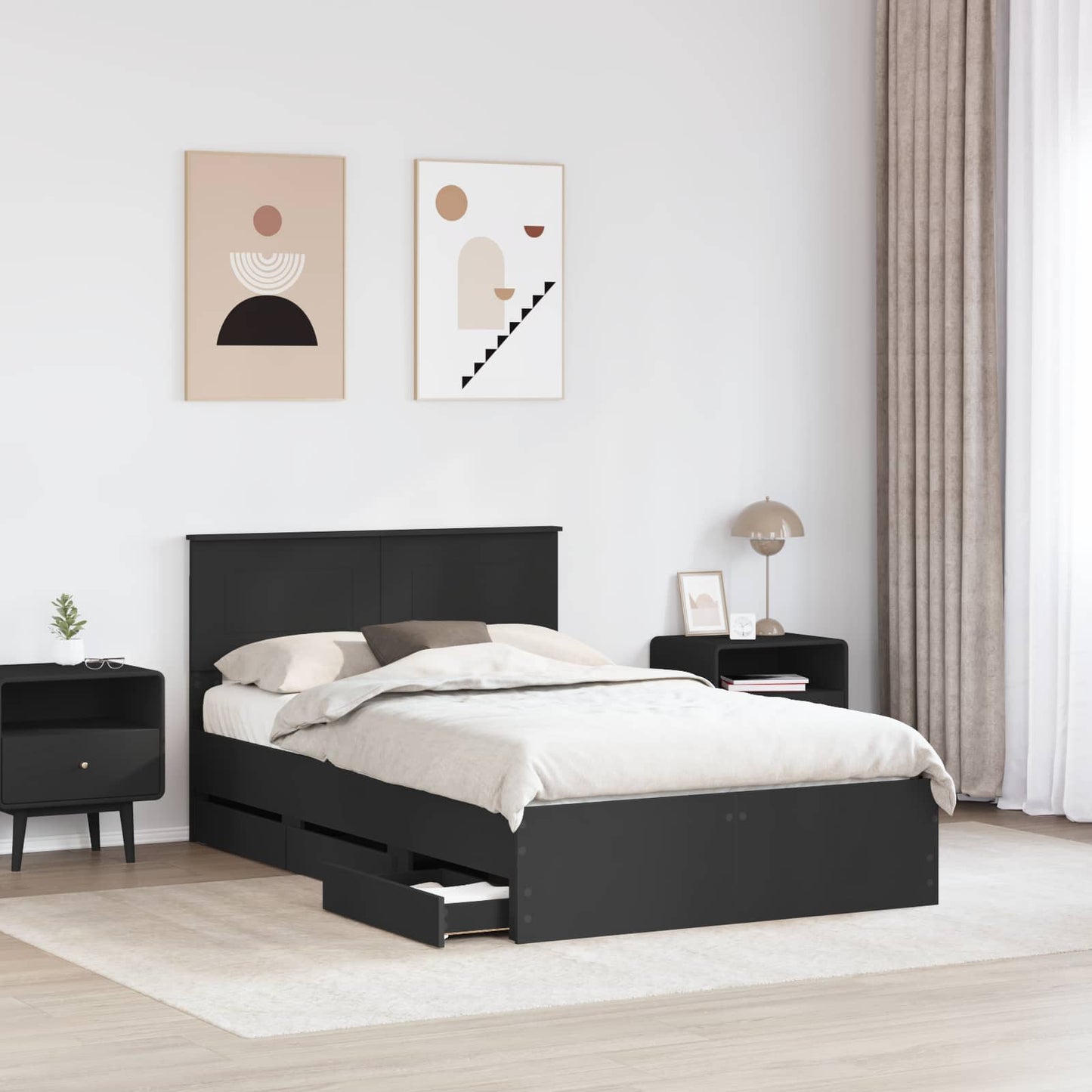 vidaXL Bettrahmen mit Schubladen Schwarz 120 x 190 cm Ingenieurs Holz