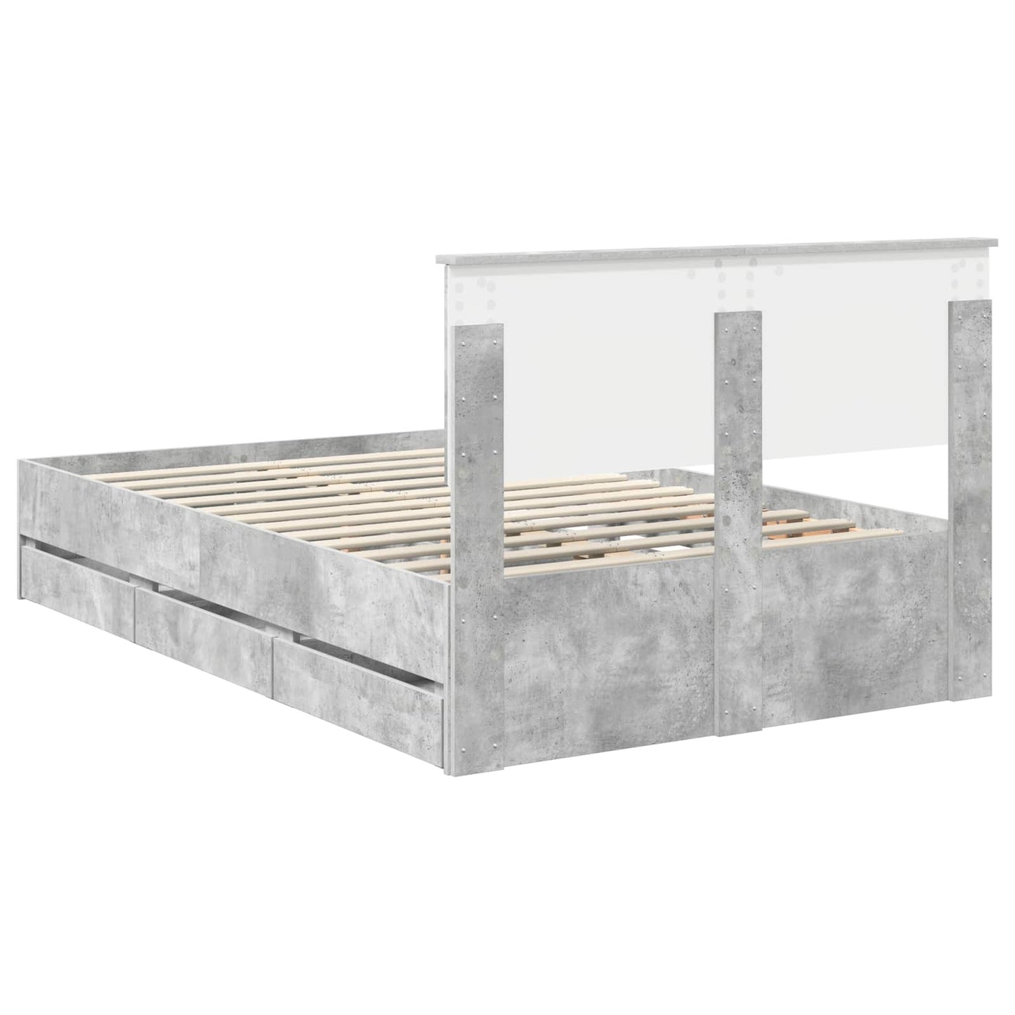 vidaXL Bettrahmen mit Kopfteil Beton Grau 120 x 190 cm Ingenieurs Holz