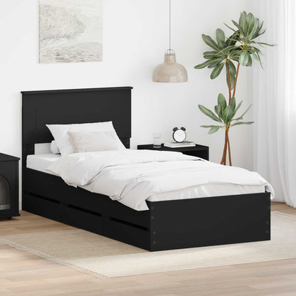 vidaXL Cadre de lit avec tiroirs Noir 100 x 200 cm Bois d'ingénierie