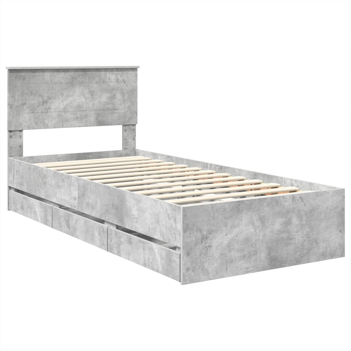 Bettrahmen mit Kopfteil Beton Grau 100 x 200 cm Ingenieurs Holz