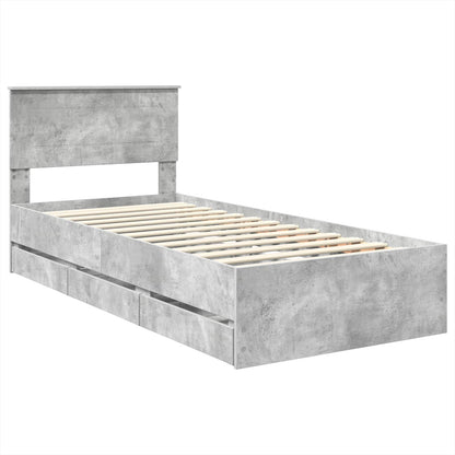 Bettrahmen mit Kopfteil Beton Grau 100 x 200 cm Ingenieurs Holz