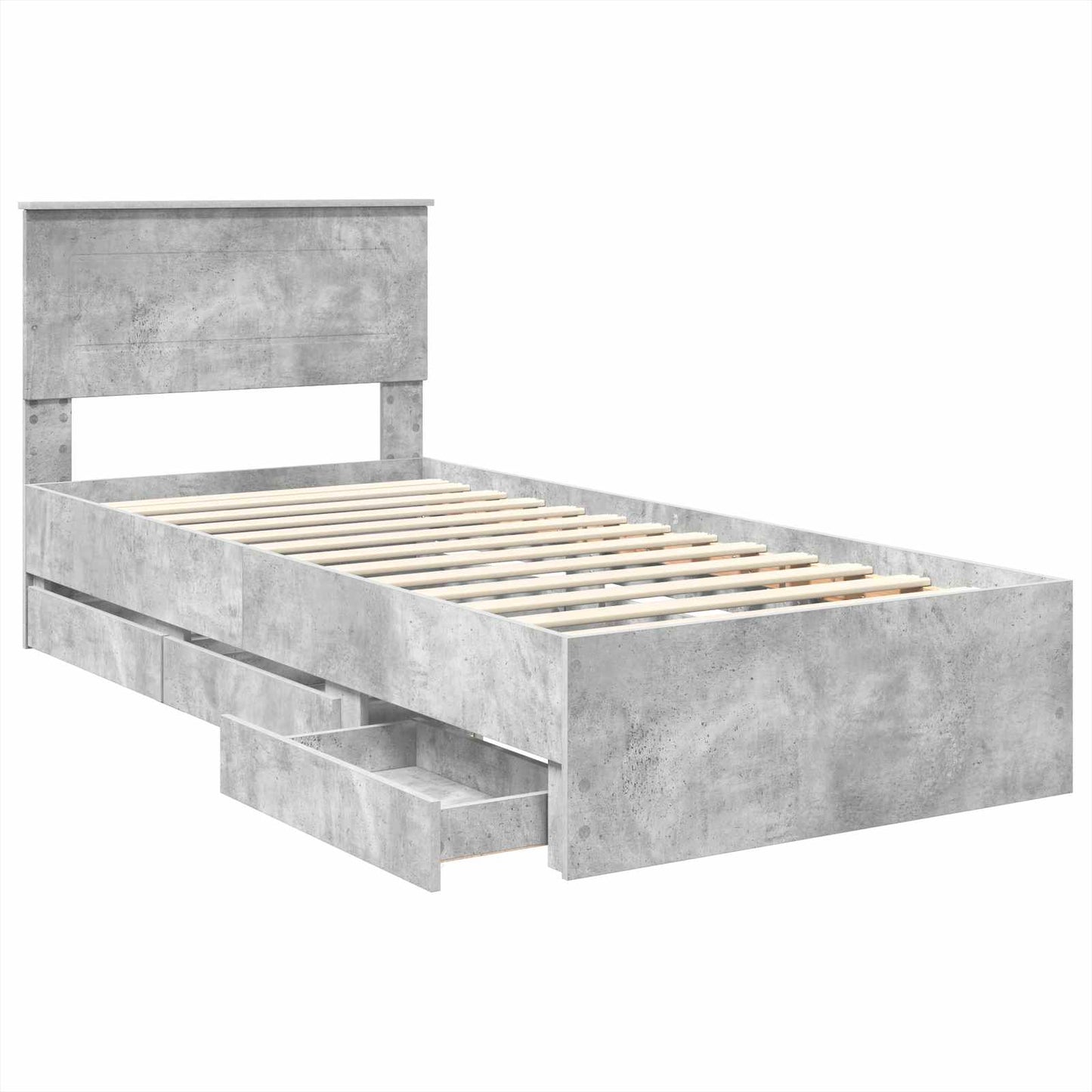 Bettrahmen mit Kopfteil Beton Grau 100 x 200 cm Ingenieurs Holz