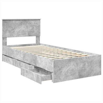Bettrahmen mit Kopfteil Beton Grau 100 x 200 cm Ingenieurs Holz