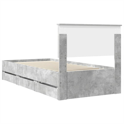 Bettrahmen mit Kopfteil Beton Grau 100 x 200 cm Ingenieurs Holz