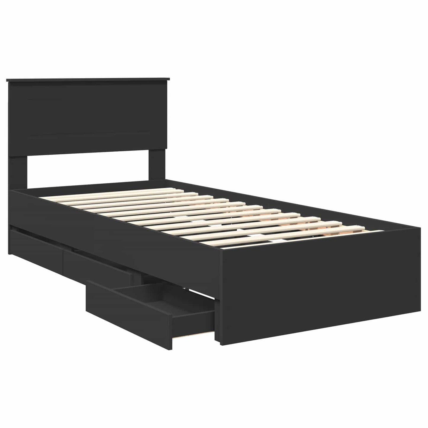 vidaXL Bettrahmen mit Schubladen Schwarz 90 x 190 cm Ingenieurs Holz