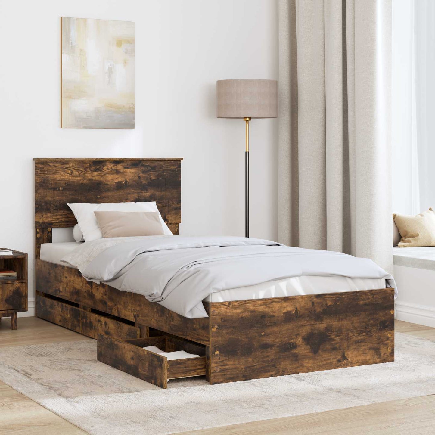vidaXL Bettrahmen Geräucherte Eiche 90 x 190 cm Ingenieurs Holz