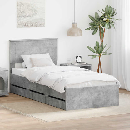 vidaXL Bettrahmen mit Kopfteil Beton Grau 90 x 200 cm Ingenieurs Holz