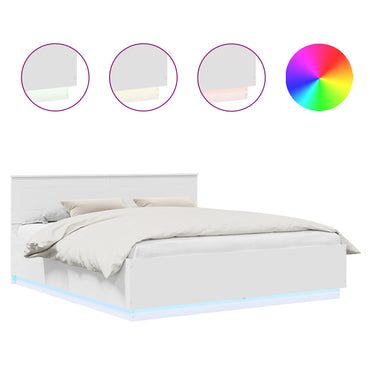 vidaXL Cadre de lit avec bandes LED Blanc 200 x 200 cm Bois d'ingénierie