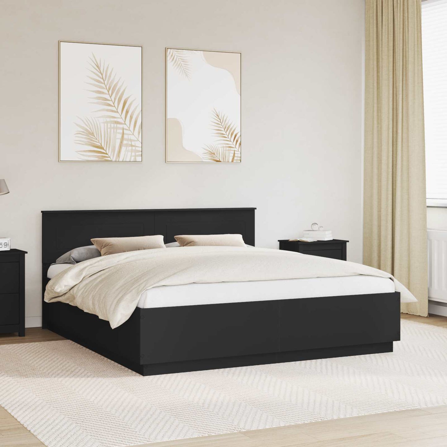 vidaXL Cadre de lit avec tête de lit Noir 200 x 200 cm Bois d'ingénierie