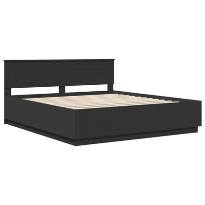 vidaXL Cadre de lit avec tête de lit Noir 200 x 200 cm Bois d'ingénierie