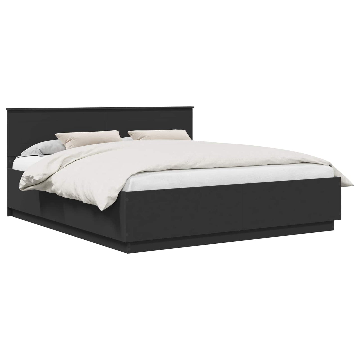 vidaXL Cadre de lit avec tête de lit Noir 200 x 200 cm Bois d'ingénierie