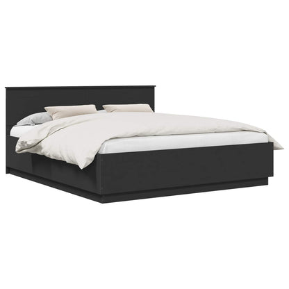vidaXL Cadre de lit avec tête de lit Noir 200 x 200 cm Bois d'ingénierie