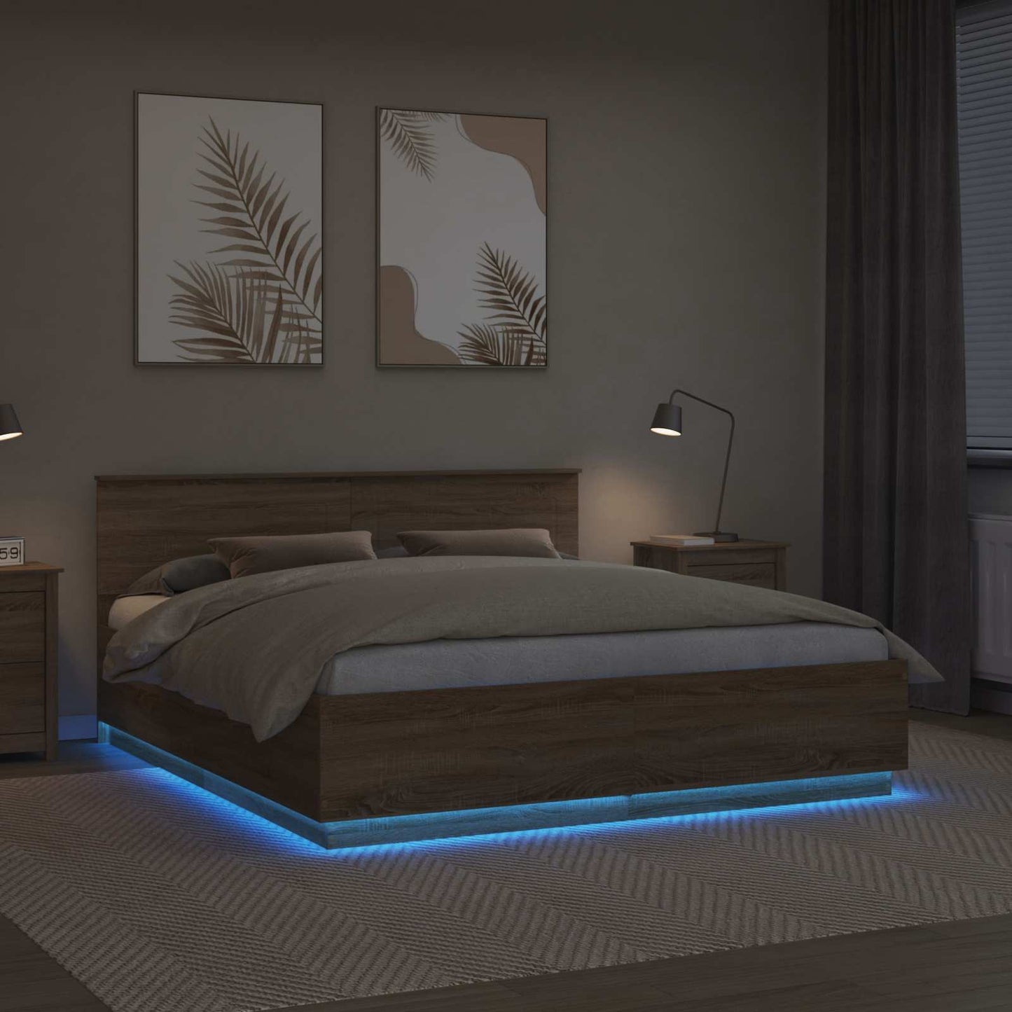 vidaXL Cadre de lit avec tête de lit chêne Sonoma 200 x 200 cm Bois d'ingénierie