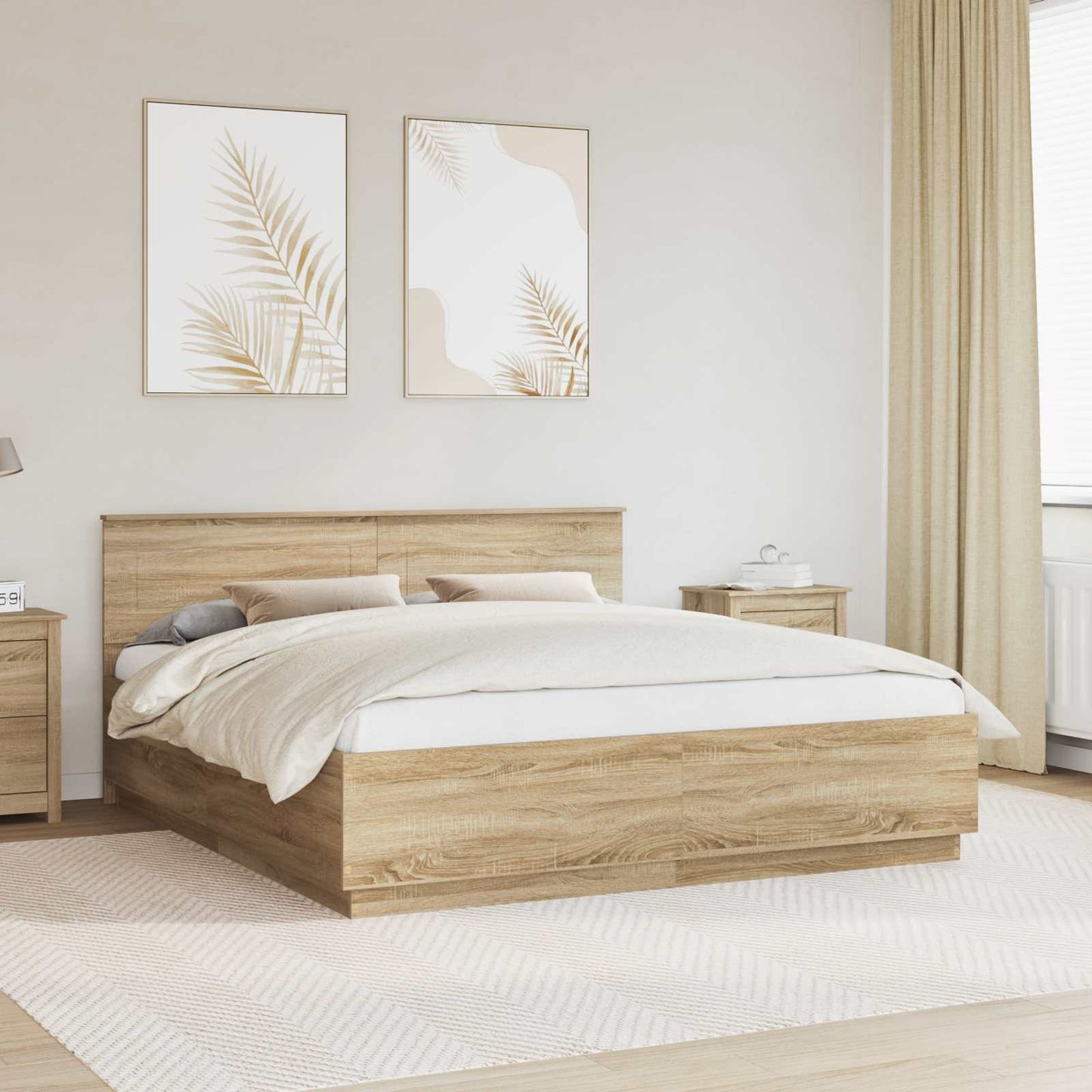 vidaXL Cadre de lit avec tête de lit chêne Sonoma 200 x 200 cm Bois d'ingénierie