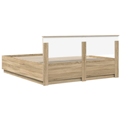 vidaXL Cadre de lit avec tête de lit chêne Sonoma 200 x 200 cm Bois d'ingénierie